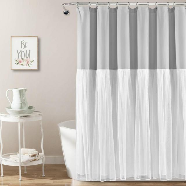 Tulle Skirt Color Block Shower Curtain Gray/White - Lush Décor