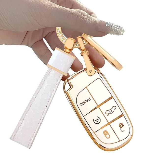 Key fob Cover.Two different materials keychain Accessories，5 colors TPU key Cover . for Jeep 2/3/4/5 Buttons Smart Key (White-A)