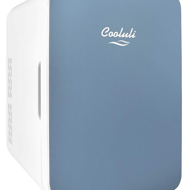 Cooluli 10L Mini Fridge for Bedroom - Car, Office Desk & College Dorm Room - 12v Portable Cooler & Warmer for Food, Drinks, Skincare, Beauty & Makeup - AC/DC Small Refrigerator with Glass Front, Blue