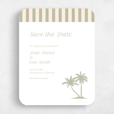 Green Rounded Wedding Save the Date - Mauritius Portrait
