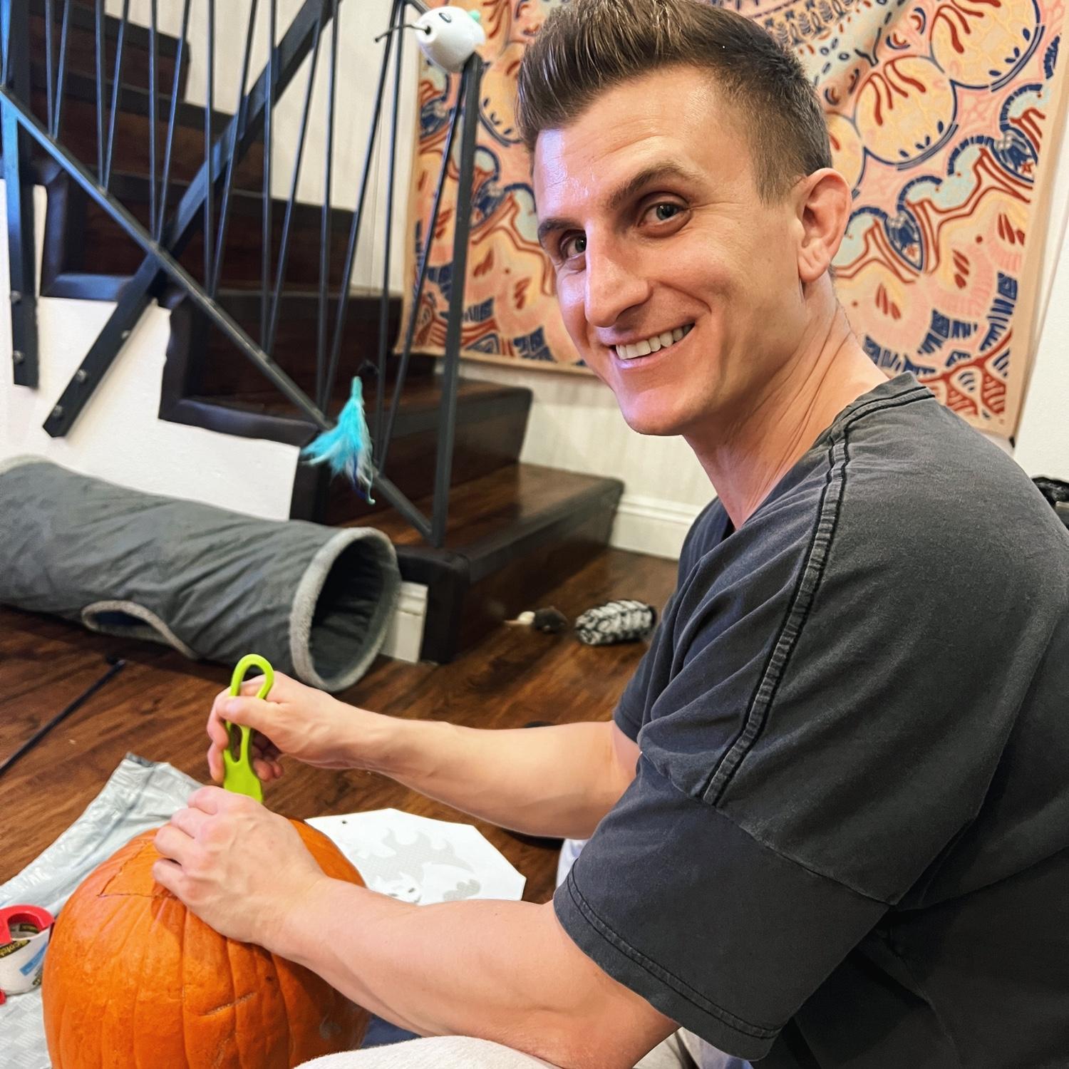 Carving pumpkins together