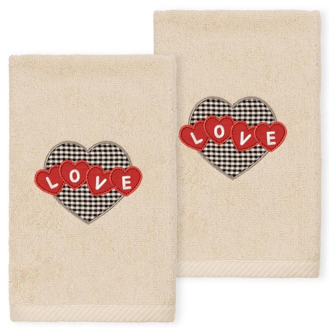 Linum Home Textiles Love Hearts - Embroidered Luxury 100% Turkish Cotton Hand Towels