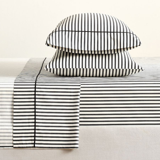 400-Thread-Count Traditional Striped Sateen Sheet Set, Black, King