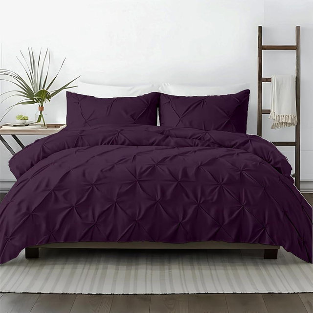 Kotton Culture 1 Pc Queen/Full Size Pinch Pleated - Pintuck Duvet Cover Only- 100% Egyptian Cotton 600 Thread Count Decorative Comforter Cover-Zipper Closure & 7 Internal Ties (Plum, 90" X 90")