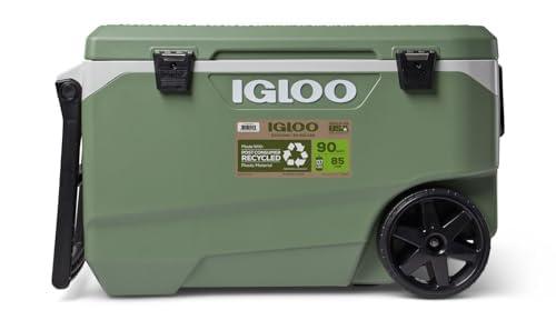 Igloo ECOCOOL 90 QT Maxcold Lattitude Cooler, Insulated Cooler Chest with Wheels, Leak-Proof Outdoor Cooler, 5-Day Ice Retention, 134 Can Capacity