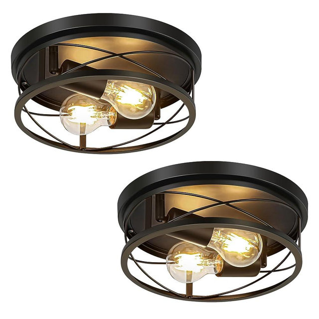 VIOLOEMI Farmhouse Lights Industrial Ceiling Lamp of 2 Pack Flush Mount Hallway Ceiling Lights fixtures Bedroom Ceiling Lamp Kitchen Round Lights（Bulbs Not Included）