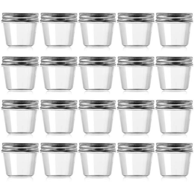 Novelinks 4 Ounce Clear Plastic Jars Containers With Screw On Lids - Refillable Round Empty Plastic Slime Storage Containers for Kitchen & Household Storage - BPA Free (20 Pack)