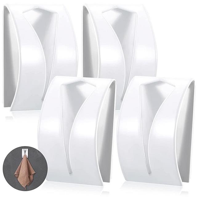 4 Pieces Self Adhesive Towel Hook Holder Grabber, Stainless Steel Kitchen Dish Towel Hook Wall Mount Non-Drilling Towel Hangers Rack Hand Towel Hook Tea Towel Holders for Bathroom Kitchen (White)