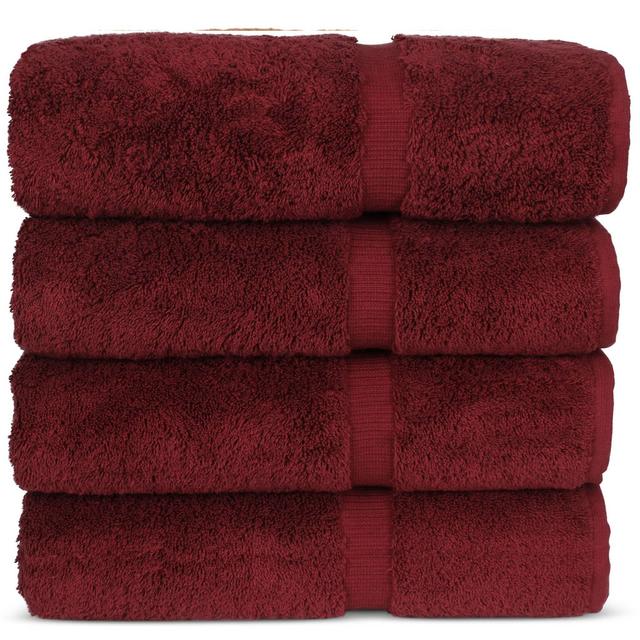 Luxury Hotel Spa 100% Cotton Premium Turkish Bath Towels, 27" x 54'' (Set of 4, Cranberry)