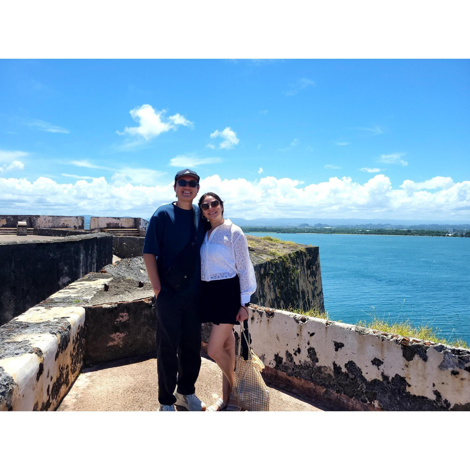 Walking along the historic El Morro fortress in Puerto Rico.
