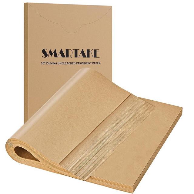 SMARTAKE 200 Pcs Parchment Paper Baking Sheets, 10x15 Inches Non-Stick Precut Baking Parchment, for Baking Grilling Air Fryer Steaming Bread Cup Cake Cookie and More (Unbleached)