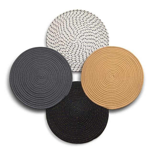 Round Placemats, Pot Mat Cotton Trivets, and Hot Pad Kitchen Mats from Beets & Berry, Set of 4 Made from 100% Eco Pure Cotton, 7in 9in 13in Diameter (Placemats, Touch of Glam)