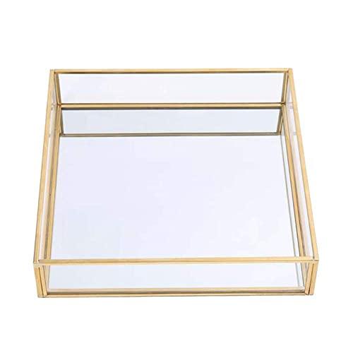 Sooyee Gold Tray Mirror,Square Mirror Tray can Hold Jewelry,Perfume,Makeup,Breakfast,Tea,Food,Magazine and More, Decorative Tray for Vanity,Dresser,Bathroom,Bedroom,Office,Garden,Coffee Table (8”x8”)