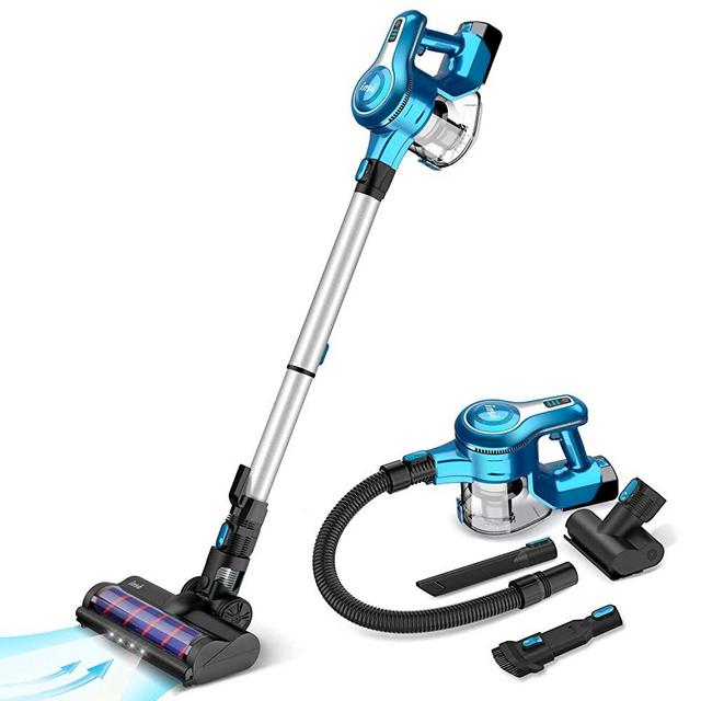 Cordless Vacuum Cleaner, 23Kpa 250W Brushless Motor Stick Vacume, Up to 40 Mins Runtime 2500mAh Rechargeable Battery, 5-in-1 Lightweight Handheld for Carpet Hard Floor Car Pet Hair, Blue-INSE S6