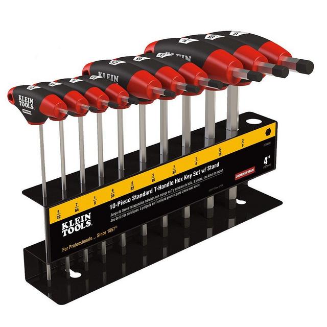 Klein Tools JTH410E Hex Key Set, SAE T-Handle Hex Key Allen Wrench Set with 4-Inch Blades, Stand Included, 10-Piece