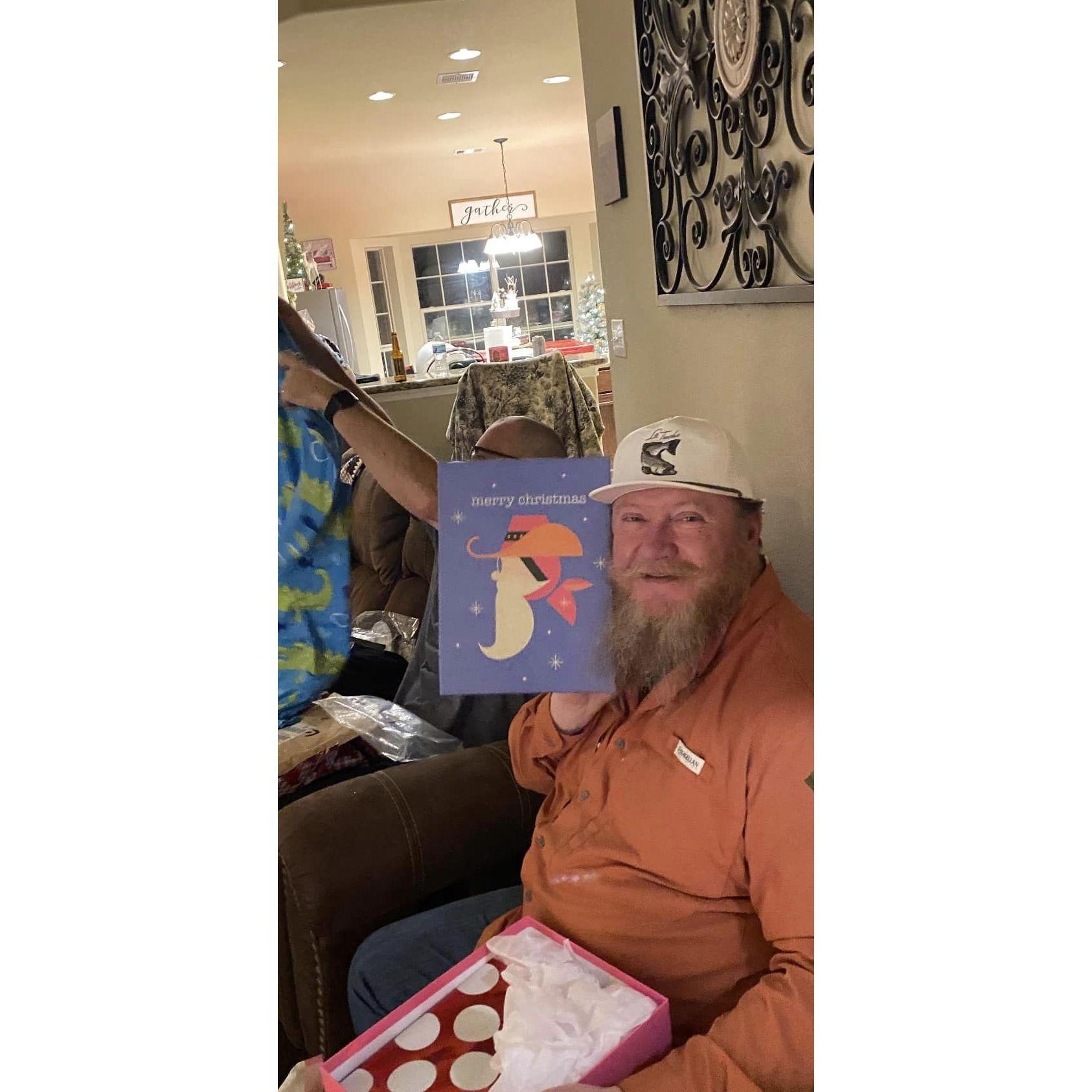 Christmas at home. Kadi had given him a gift in this box! Don't you see the resemblance? LOL