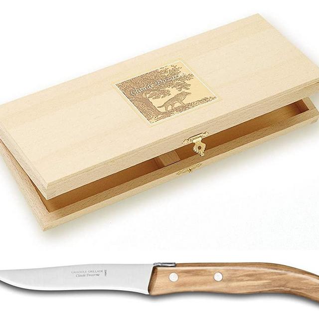 Claude Dozorme Stainless Steel 6-Piece Steak Knife Set with Olive Wood Handle