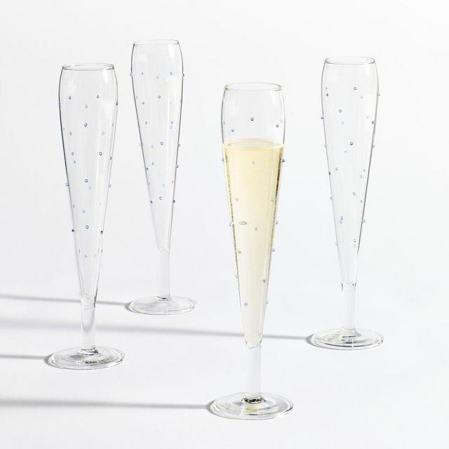 Confetti Celebration Champagne Flutes, Trumpet, Set of 4 - Blue