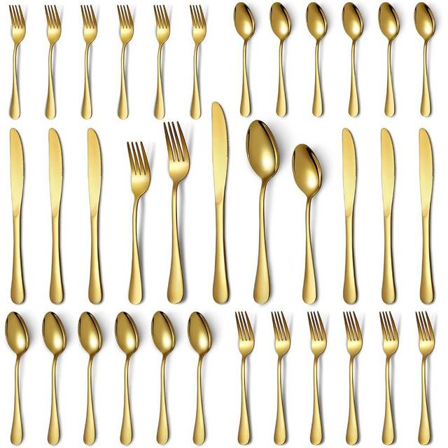 30 Piece Gold Silverware Set, Stainless Steel Flatware Utensil Sets for 6, Gold Cutlery Set Includes Forks Spoons Knives, Mirror Polished, Dishwasher Safe