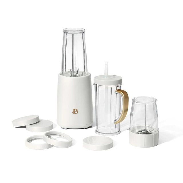 Beautiful 12‑Piece Personal Blender Set by Drew Barrymore – 240 W Motor, Stainless Steel Blending & Grinding Blades, 16 oz Travel Cup, Soft‑Matte Finish