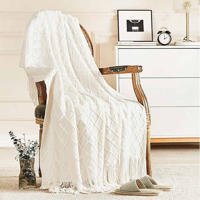 inhand Knitted Throw Blanket for Couch and Bed, New Thickened and Upgraded Model，Soft Living Room Home Decor Knitted Blanket with Tassel, Outdoor Lightweight Breathable Summer Blanket,50"x60"