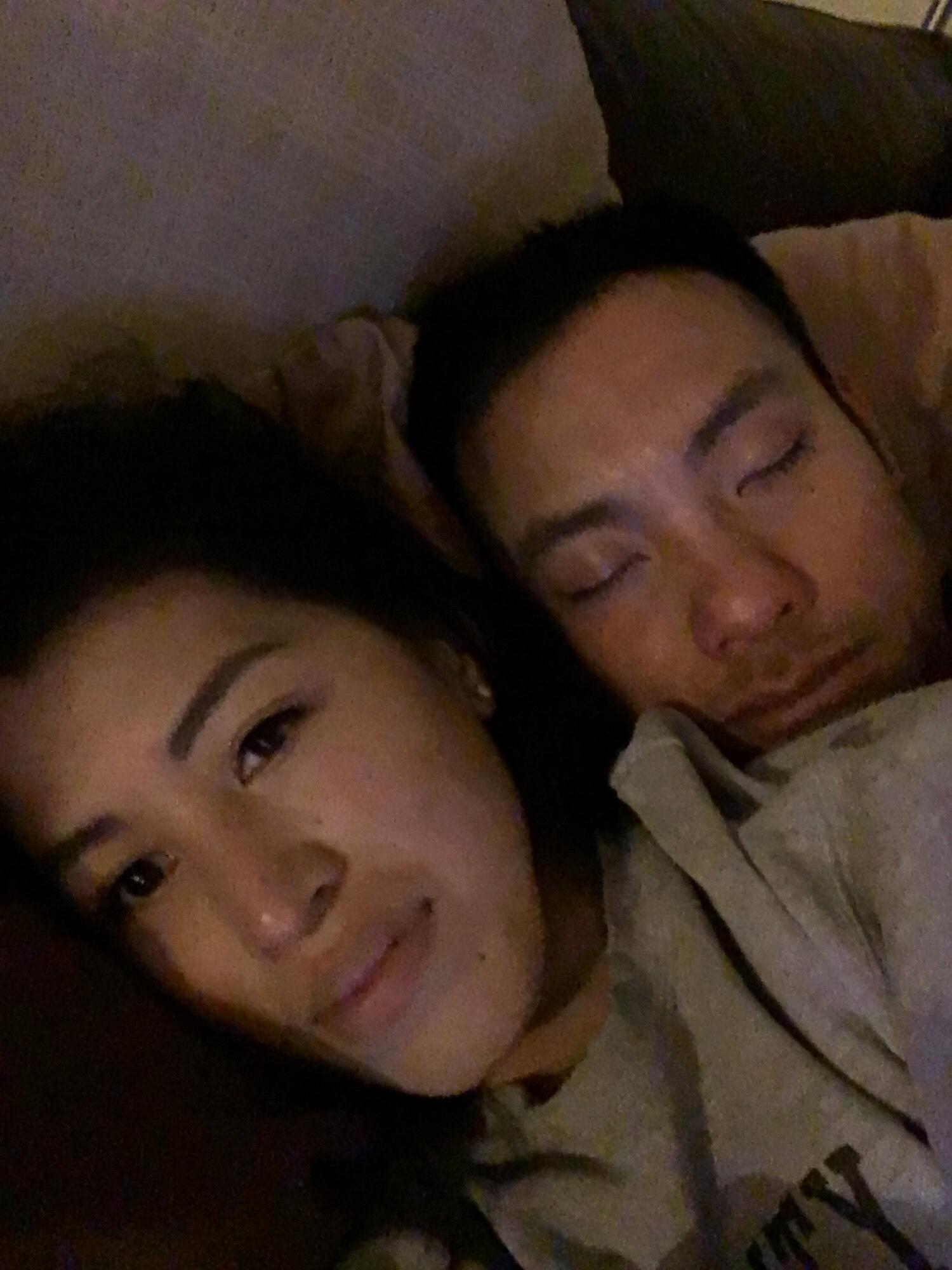 What our nights usually look like, Trung falling asleep on the couch while Vanna watches TV.