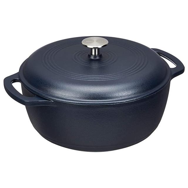 AmazonBasics Enameled Cast Iron Dutch Oven - 6-Quart, Matte Navy