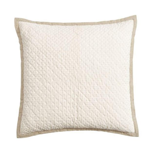 Cross Stitch Velvet Quilted Sham, Ivory, Euro