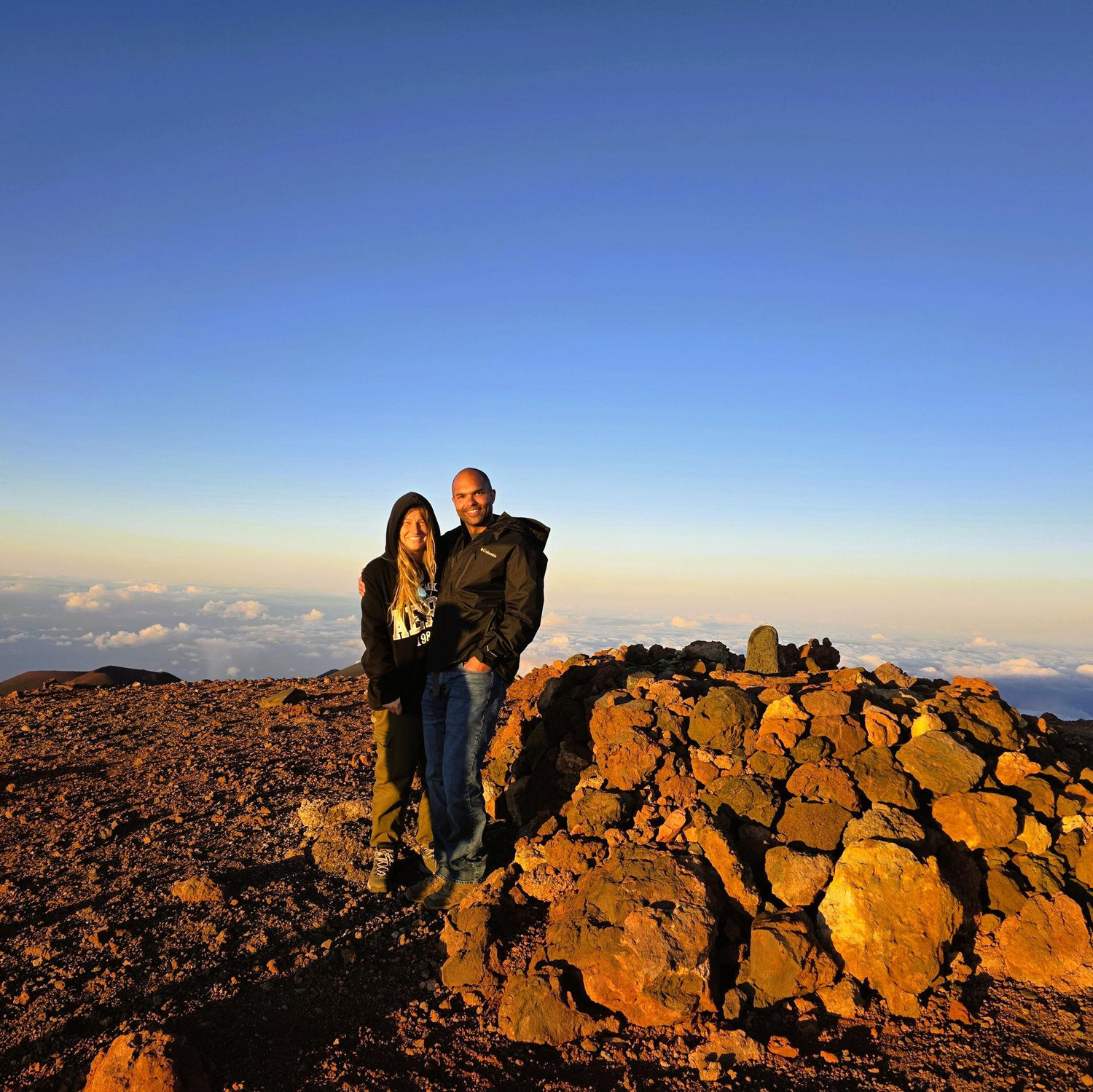 Going up to Mauna Kea together, 13,796 feet above sea level. Paul tells me, "It's only downhill from here."