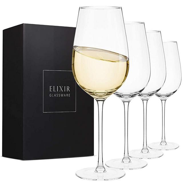 White Wine Glasses Set of 4 - Hand Blown Crystal Wine Glasses - Modern Long Stem Wine Glasses - Tall Chardonnay Wine Glasses with Stem For Wedding, Christmas, Wine Tasting, Wine Lovers - 18 oz, Clear