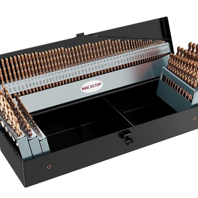 MACXCOIP Cobalt Drill Bit Set, 115Pcs M35 High Speed Steel Bits for Hardened Metals, Stainless Steel, Cast Iron and Wooden Plastics, with Metal Index Storage Box