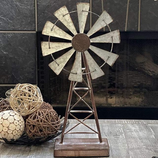The Farm Windmill Decor Perfect for Farmhouse Decor Rustic Decor Country Home Decor Windmill Metal Table Decor 16" Distressed Metal Windmill Table Decor Sculpture Home Decor