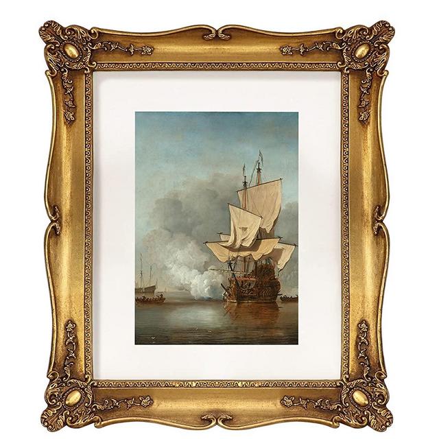 Weresin 8X10 Picture Frames, Vintage Picture Frames with Embossed Flower, Ornate Frame 5x7 with White Mat, Antique Photo Frames for Tabletop, Wall Hanging, Home Decor (Gold, 8x10)