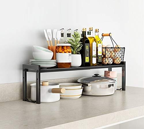 Urhomey plus Expandable Cabinet Shelf, Stackable Counter Shelf Organizer, 22LBS Heavy Duty, Multi-functional Countertop Storage Shelf, Durable Metal