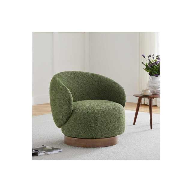 Spruce & Spring Swivel Accent Barrel Chair with 360 Degree Rotation and Solid Wood Base, Green, Fabric