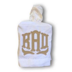 Applique Monogrammed Linen Tissue Box Cover