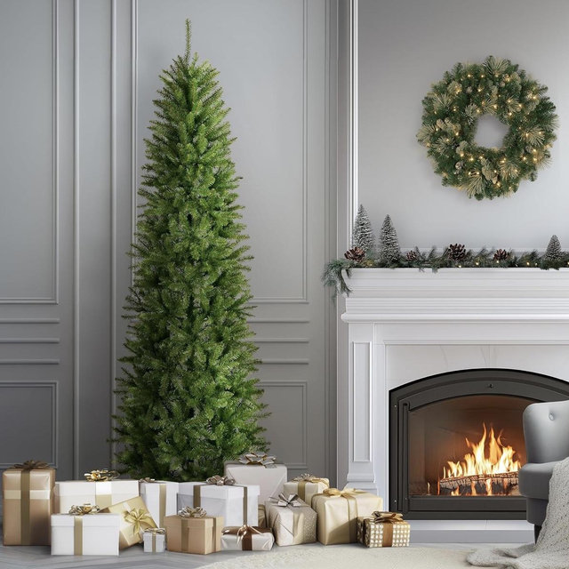 National Tree Company 7.5 ft Unlit Kingswood Fir Slim Artificial Christmas Tree, 1,075 Tips, Includes Stand, Green