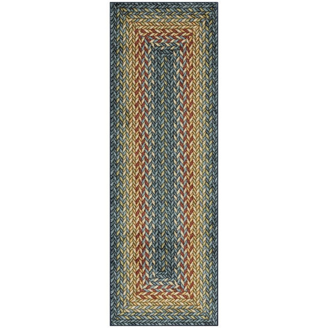 Maples Rugs Marion Bohemian Braided-Style Print Runner Rug – Made in USA – Washable, Non-Slip Indoor Runner for Hallway, Kitchen, and Laundry Room, 2' x 6', Multi-Color