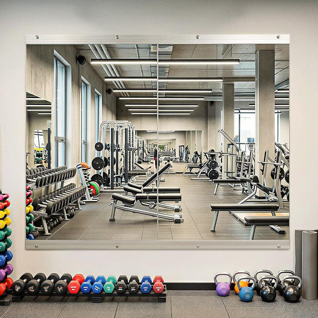 Novlux Home Gym Mirror, 48" x 24" - 2PCS, Large Full Length Mirror Wall Mounted for Yoga, Frameless Tempered Glass Wall Mirrors for Home Gym, Dance Studio, Living Room, Bathroom