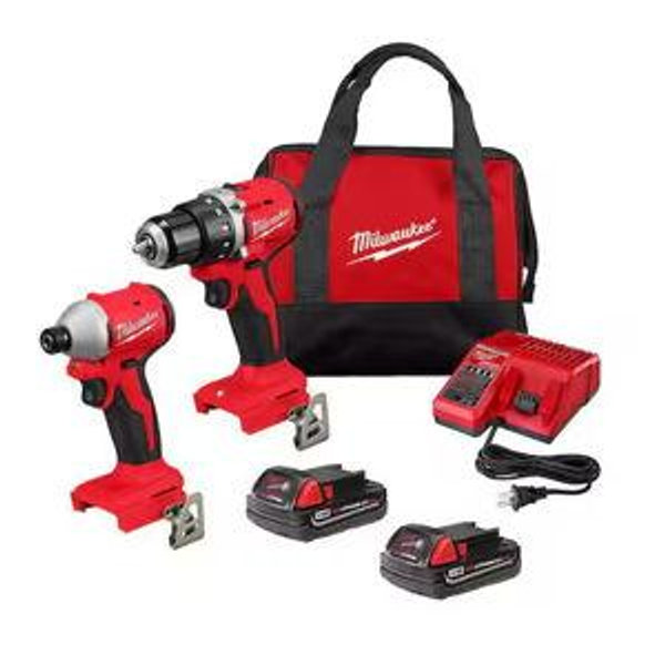 Milwaukee M18 18V Lithium-Ion Brushless Cordless Compact Drill/Impact Combo Kit (2-Tool) w/(2) 2.0 Ah Batteries, Charger & Bag 3692-22CT