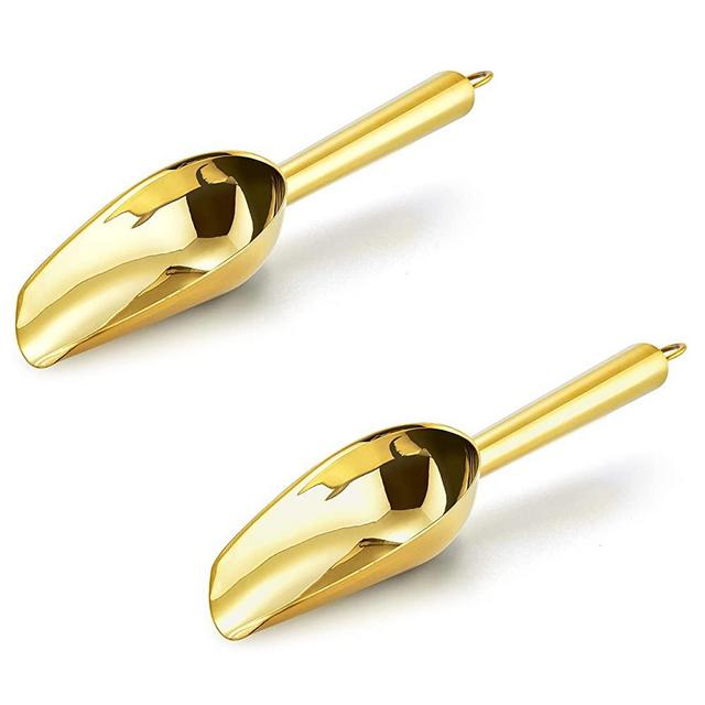 Mini Ice Scoop Set of 2, E-far 3 Ounce Gold Stainless Steel Scoops for Candy/Flour/Sugar, Small Metal Scoops for Party/Canisters Jars/Kitchen Bar/Ice Maker, Rust Proof & Dishwasher Safe