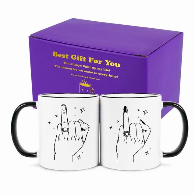 Fatbaby Wedding Gifts for Couples, Funny Ring Finger Coffee Mug Set, Engagement Gifts for Couple, Bride and Groom Just Married Mug, Mr and Mrs Newlyweds Bridal Shower Gift 11OZ