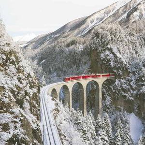 Panoramic train ride through the Alps
