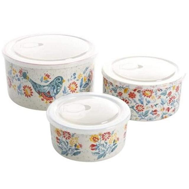The Pioneer Woman Mazie 9-Piece Round Ceramic Nesting Bowl Set with Build-In Steam Release