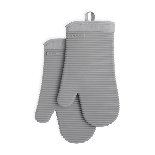 KitchenAid® Ribbed Silicone Oven Mitt in Grey (Set of 2)