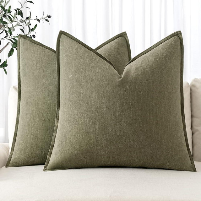 MIULEE Decorative Linen Euro Sham Pillow Covers 26x26 Light Olive Green ​Boho Farmhouse​ ​Neutral Couch Throw Pillows for Bed Pack of 2 Accent Modern Pillowcase Summer Sofa Livingroom Home Decor