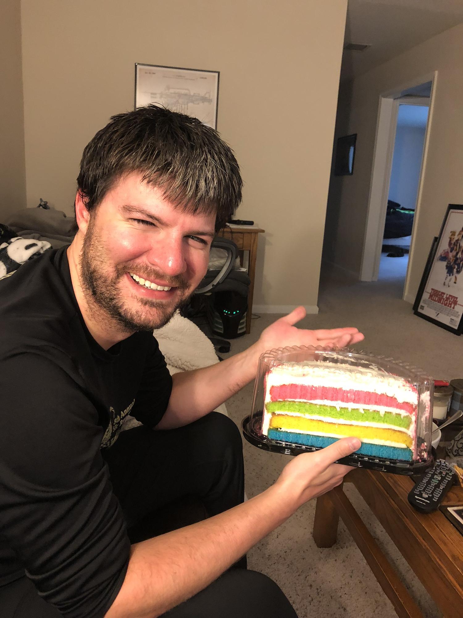 He loves his half birthday half birthday cake!