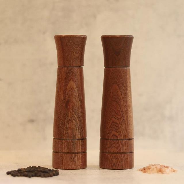 Natural Ebony Wood Salt and Pepper Grinders Mills Set of Two