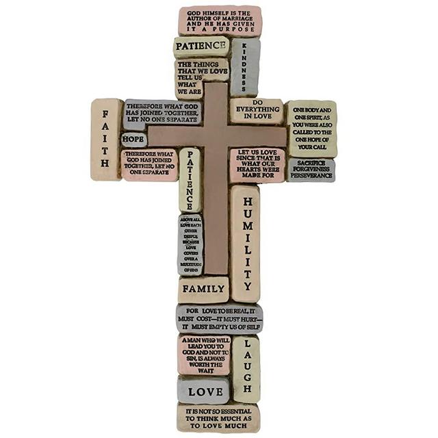 Inspirational Resin Wall Cross | Marriage & Family Theme | Encouraging Words for Relationships | Great Christian Gift for Weddings, Showers, and Anniversaries