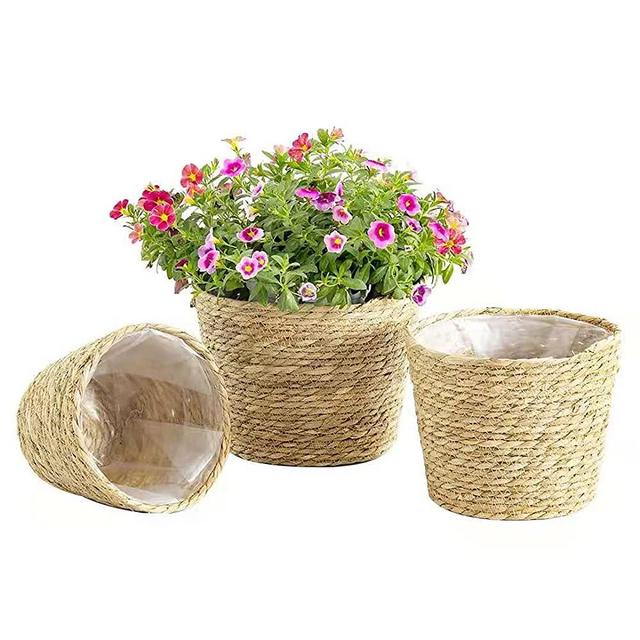 Plant Pots Indoor Planters Seagrass Flower Pot Basket Garden Decorative 9.8 inch,Brown Set of 3